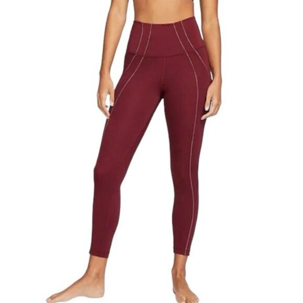 Nike Yoga Women’s Burgundy Yoga Dri-FIT Lurex Tape 7/8 High-Waisted Leggings XL